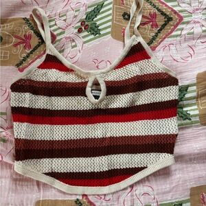 American Eagle Knit Top with Red and Cream Stripes